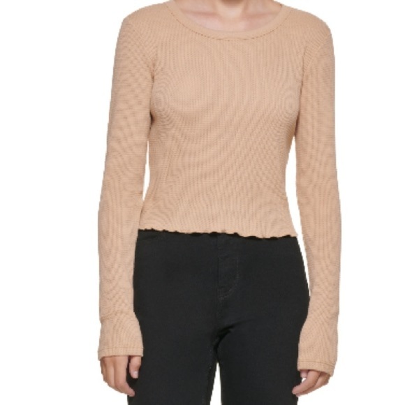 CALVIN KLEIN  Wheat Logo 
Cropped Crewneck Top size large - Picture 2 of 6